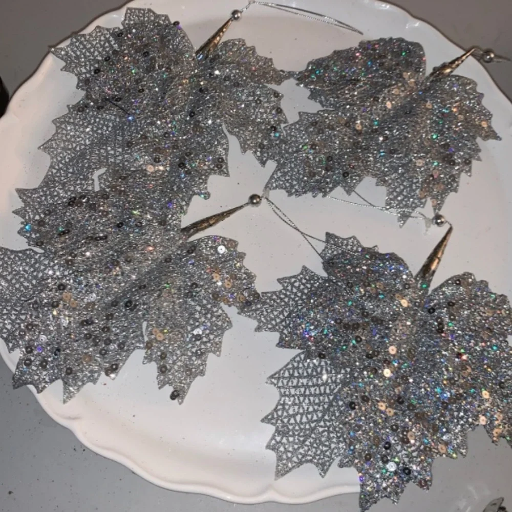 Christmas Silver/Gray Leaves Ornament Bundle